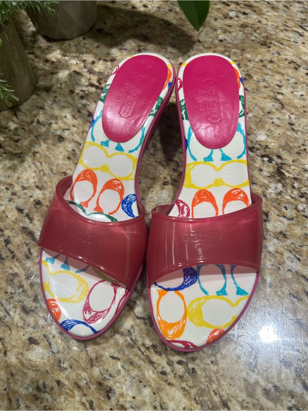 Coach Scribble Signature Pink Jelly Kitten Heel Slide Sandals 10M - Picture 3 of 11